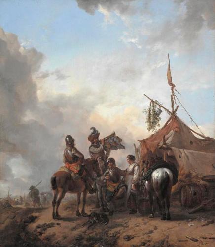 soldiers-carousing-with-a-serving-woman-outside-a-tent-philips-wouwerman
